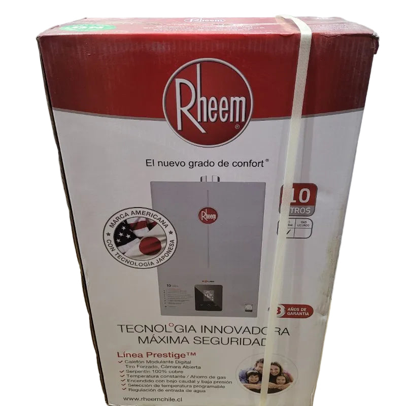 Calefont Modulante Digital Rheem DTS TFIS 10 - Tiro Forzado, Cámara Abierta, Gas Natural 10 Litros