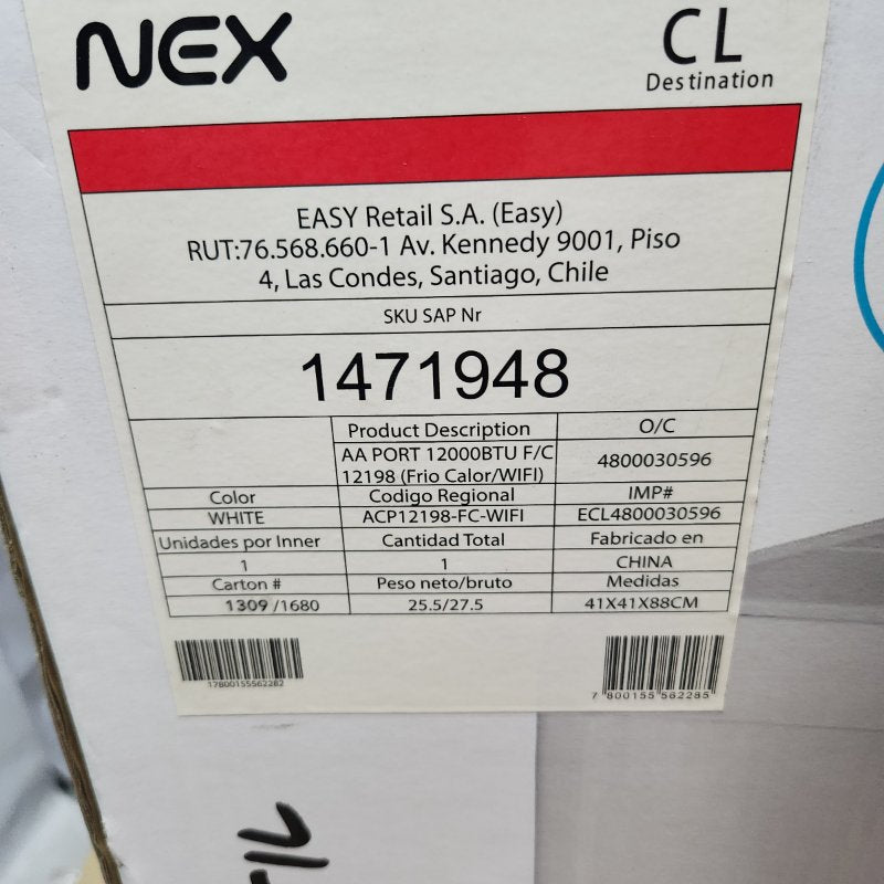 Aire Acondicionado Portátil NEX 12000 BTU Blanco