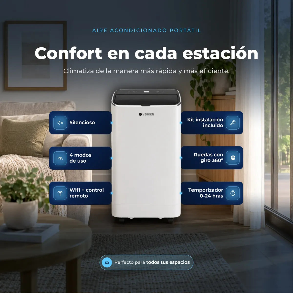 Aire Acondicionado 4 en 1 Verken Chamonix 12.000 BTU, Blanco