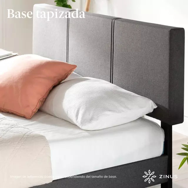 Base De Cama 1.5 Plazas Long Con Respaldo Zinus Cambril Gris 105x200cm