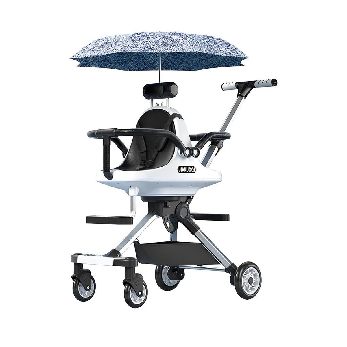 Coche De Paseo Doble Con Sombrilla  Azul Lubabycas Brother Blanco