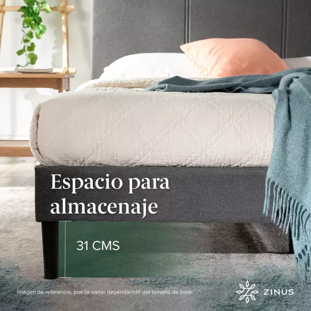 Base De Cama 1.5 Plazas Long Con Respaldo Zinus Cambril Gris 105x200cm