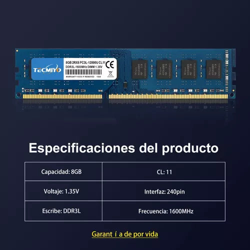 Memoria Ram Tecmiyo 8Bgddr3L1600Udimm