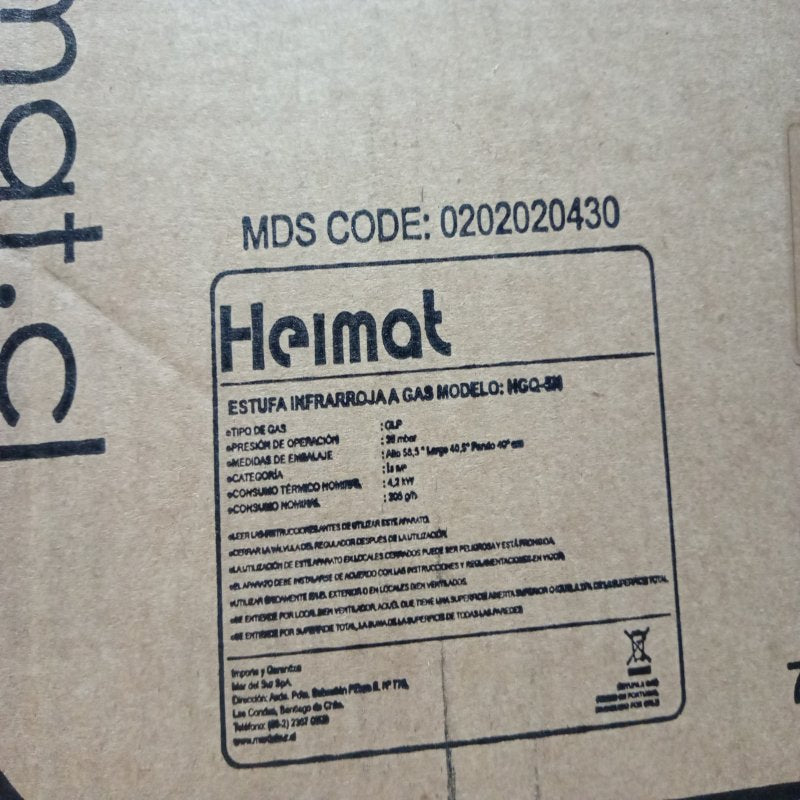 Estufa a Gas Infrarroja Heimat de 5 Kilos  HC-15K Negra