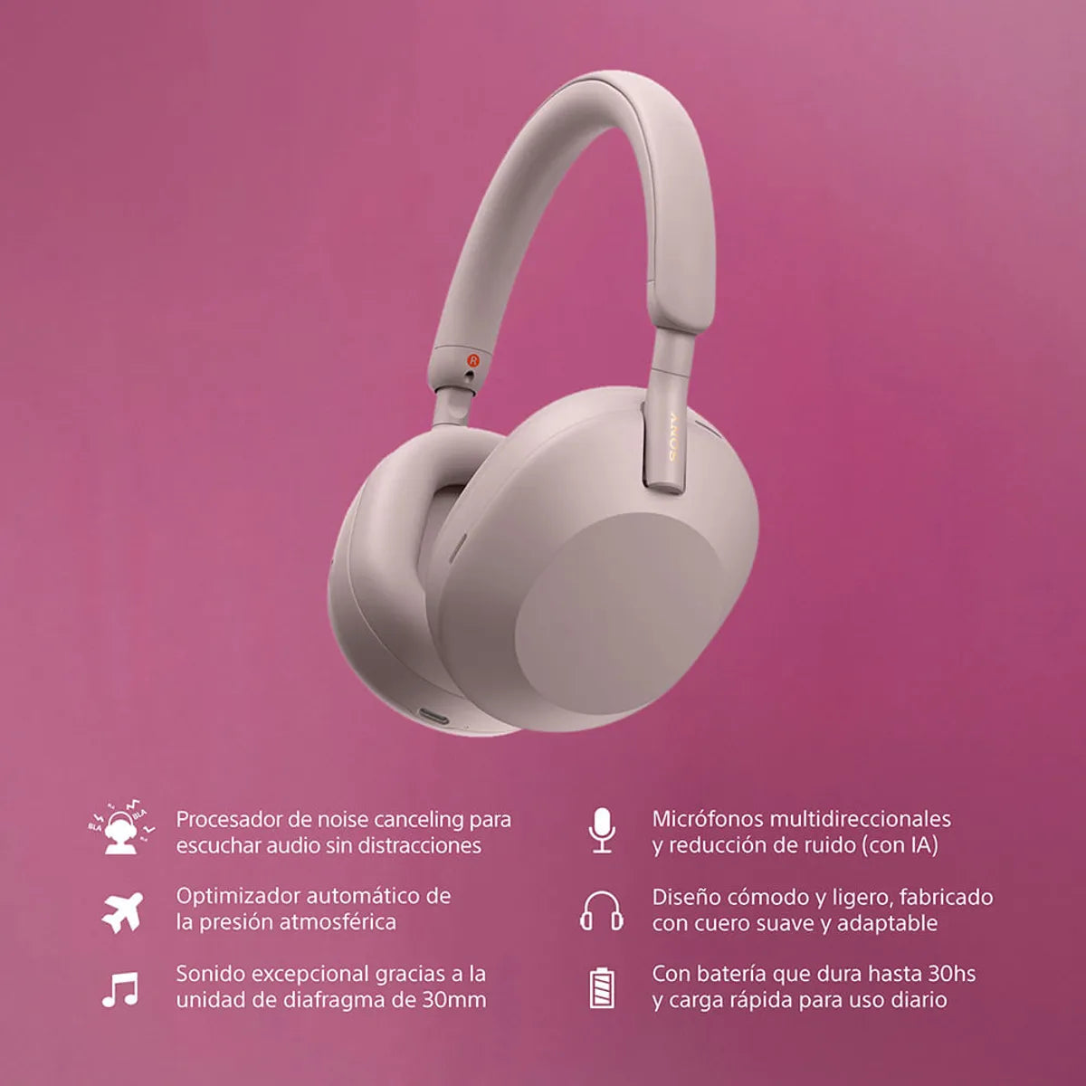 Audífonos Sony WH-1000XM5 – Smoky Pink / Rosa Foncé