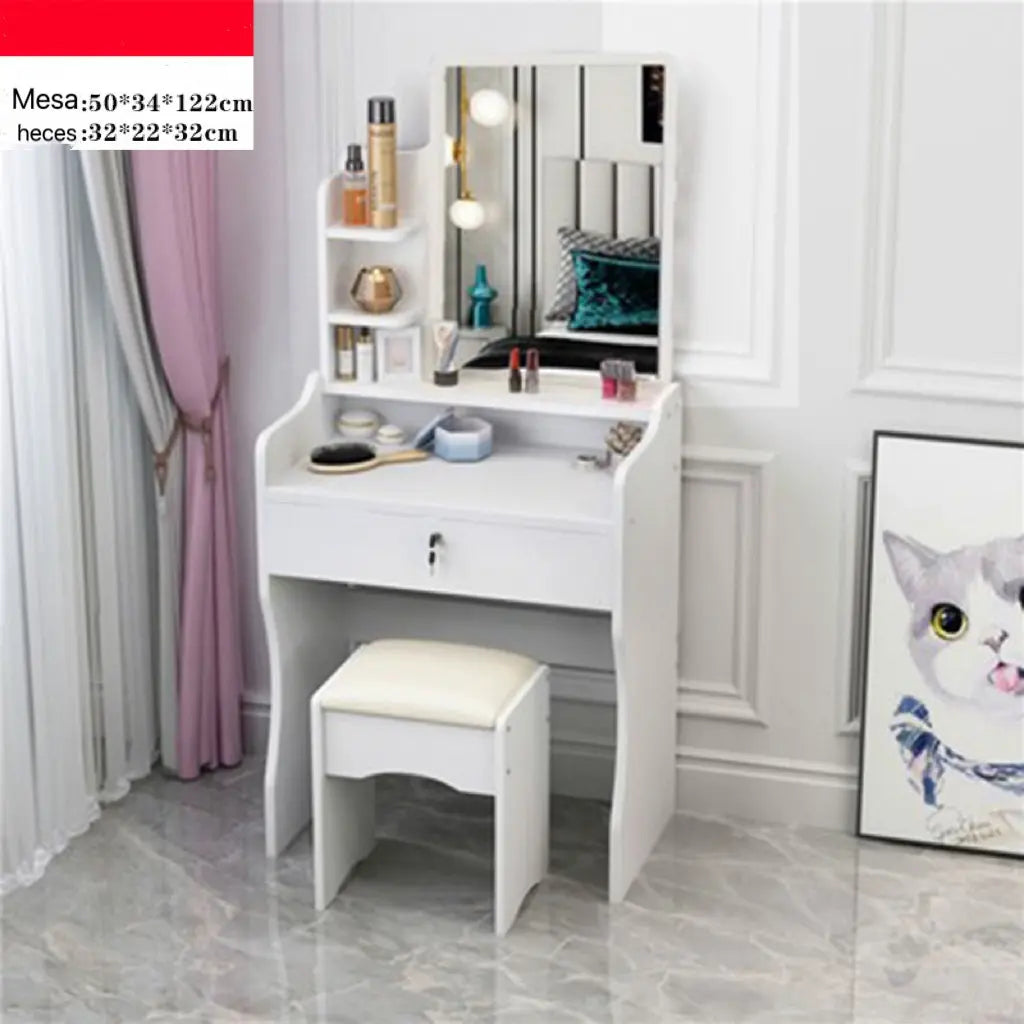Tocador FEIXIANG Elegante con Espejo y Taburete 206 Blanco