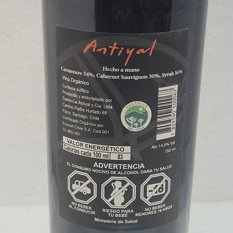 Vino Tinto Orgánico Antiyal Reserva Maipo 750 ml 2020