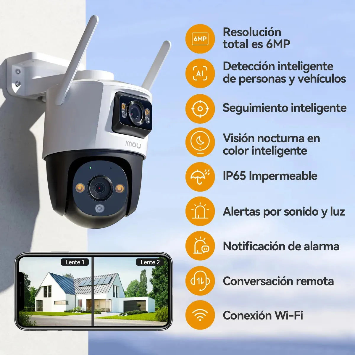 Cámara de Seguridad Exterior WiFi IMOU Cruiser Dual Doble Lente 6MP, Blanco