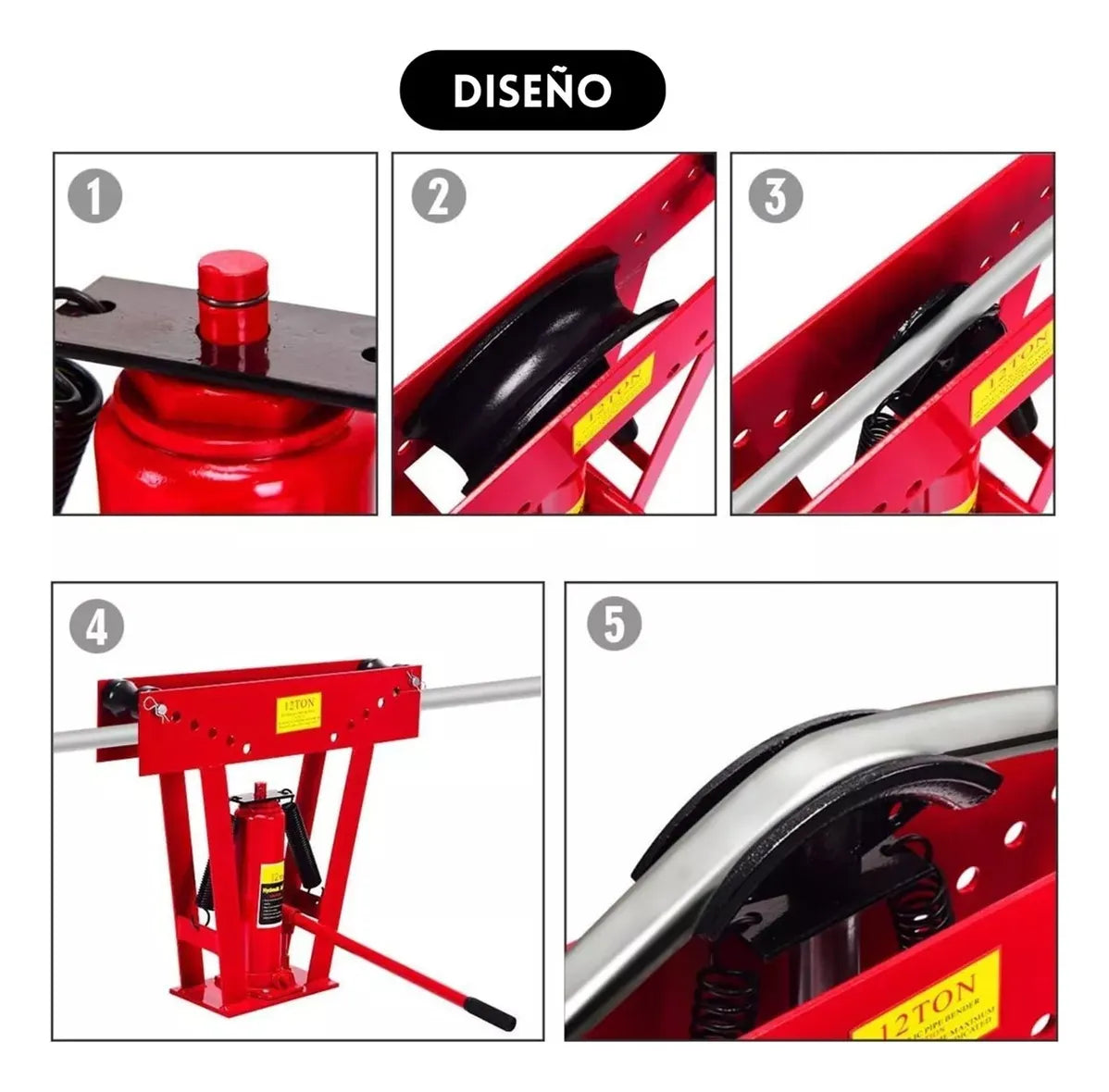 Dobladora Curvadora De Tubos Hidraulico Fierro Master prox Dbt12yx Rojo 12 Toneladas