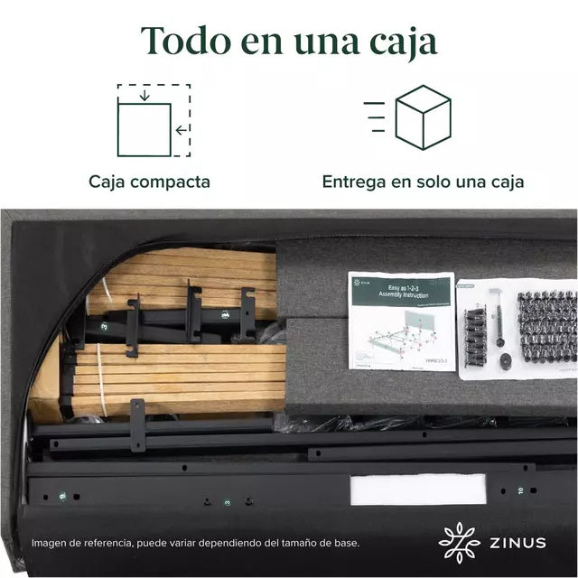 Base De Cama 1.5 Plazas Long Con Respaldo Zinus Cambril Gris 105x200cm