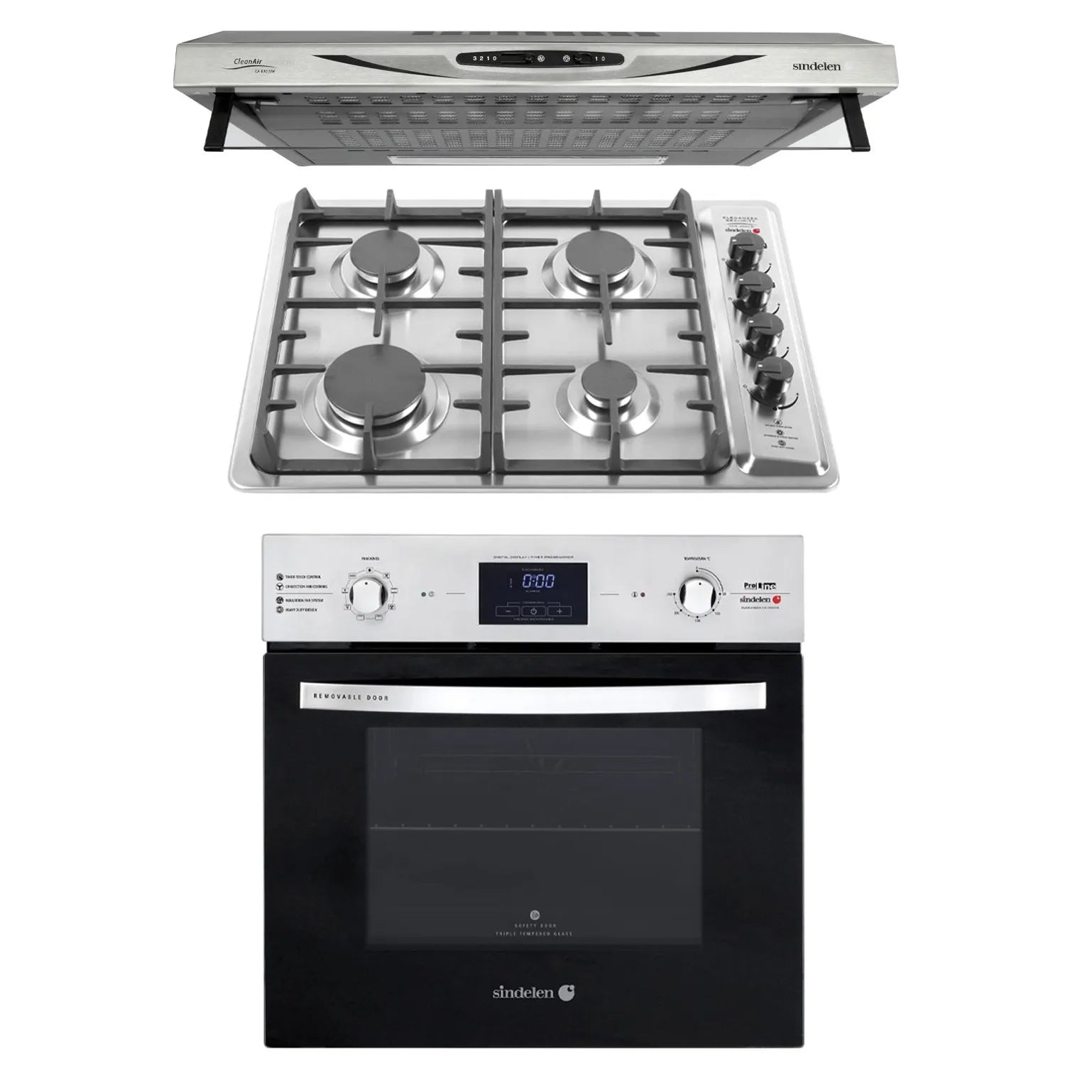 KIT HORNO EMPOTRABLE + CAMPANA + ENCIMERA SINDELEN HE-7400IN - CA650PS - CEG-4650IN