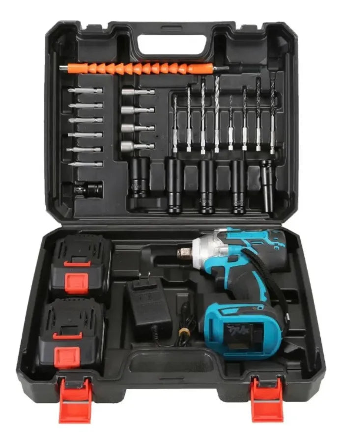 Kit Taladro Pistola y Llave de Impacto Inalámbrico 2 en 1 Motor Sin Escobillas 500 RPM Batería 6.0 Ah