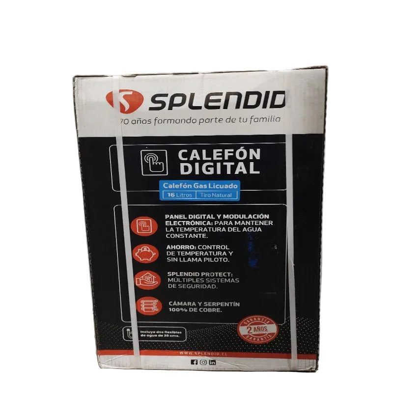 Calefon Digital Splendid STNT 16 Blanco 16 Litros Gas Licuado Tiro Natural