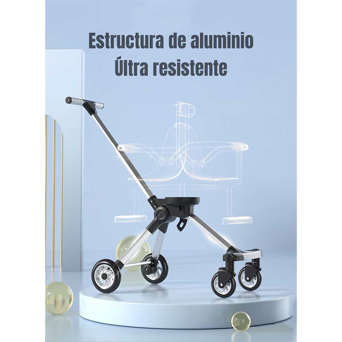 Coche De Paseo Doble Con Sombrilla  Azul Lubabycas Brother Blanco