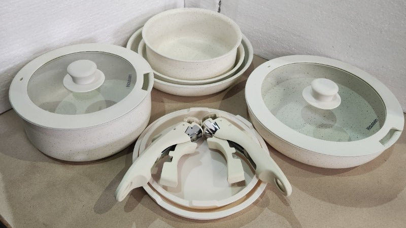 Batería de Cocina Antiadherente Granito 11 Piezas Infini Crema