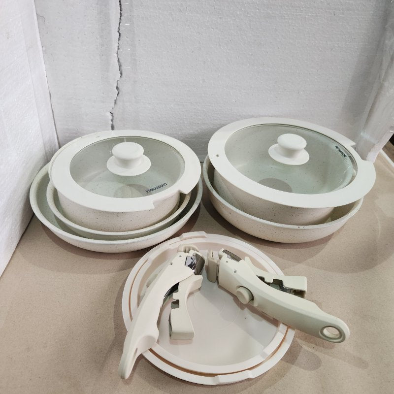 Batería de Cocina Antiadherente Granito 11 Piezas Infini Crema