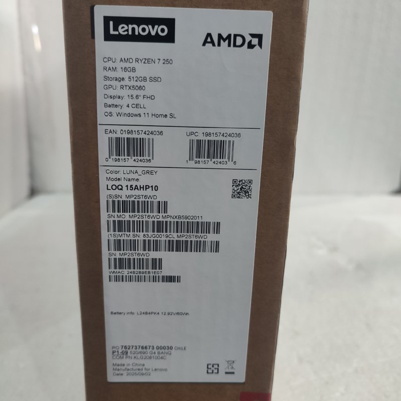 Notebook Lenovo LOQ 15AHP10 AMD Ryzen 7 250 RAM 16GB SSD 512GB