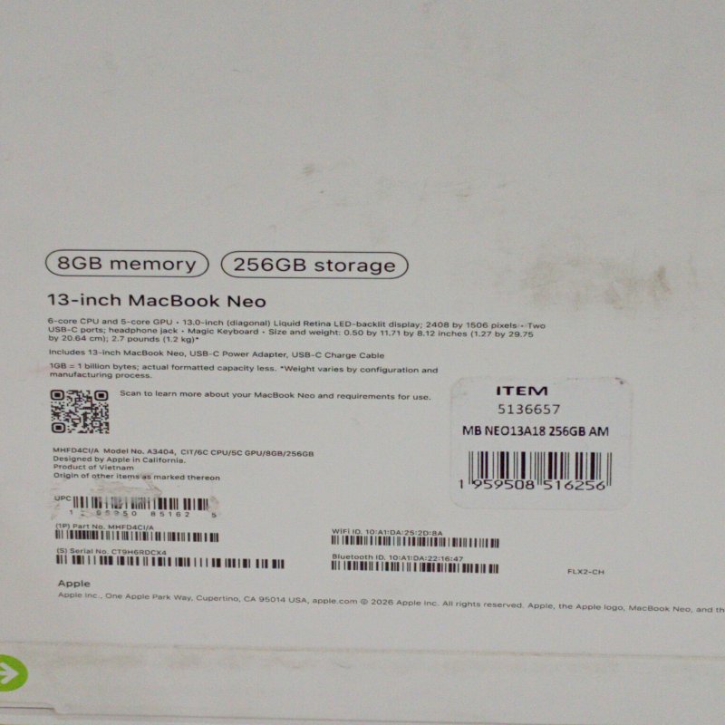 Laptop Apple MacBook Neo 13A18, A3404 256GB 8GB Verde Limón