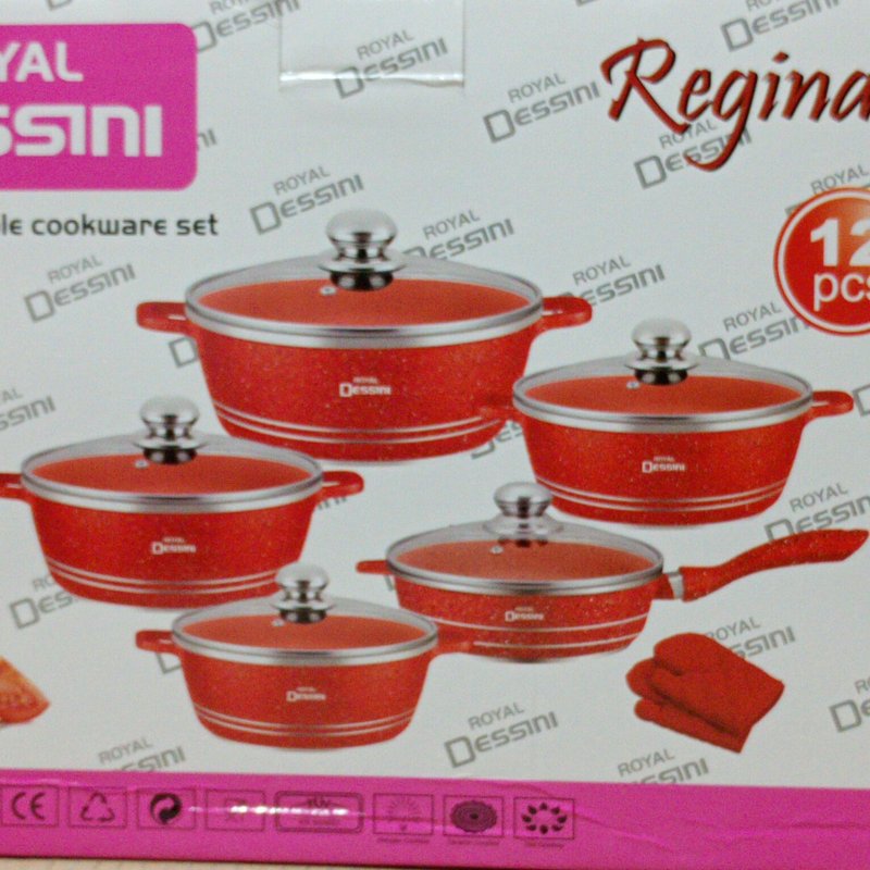 Juego de batería de cocina Royal Dessini Regina Granito Rojo 12 piezas