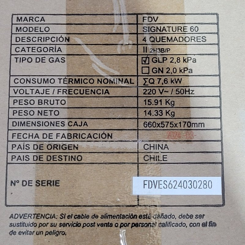 Encimera a Gas 4 Quemadores FDV Signature 60 cm