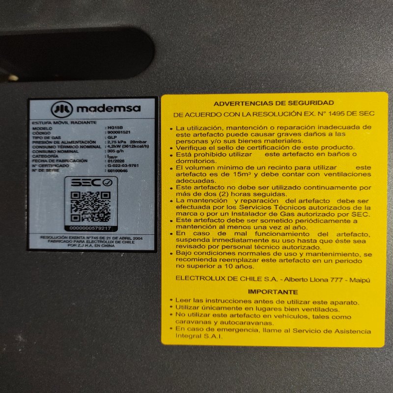 Estufa Infrarroja a Gas Mademsa HG15B 15 kilos Onix