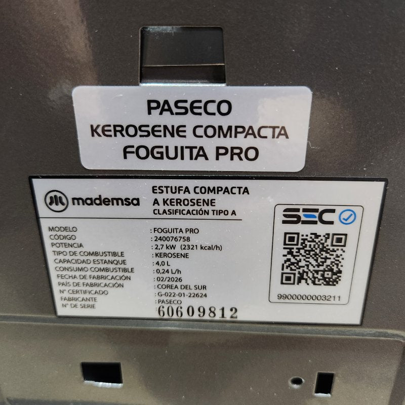 Estufa a Kerosene Mademsa Foguita Pro 4 Litros