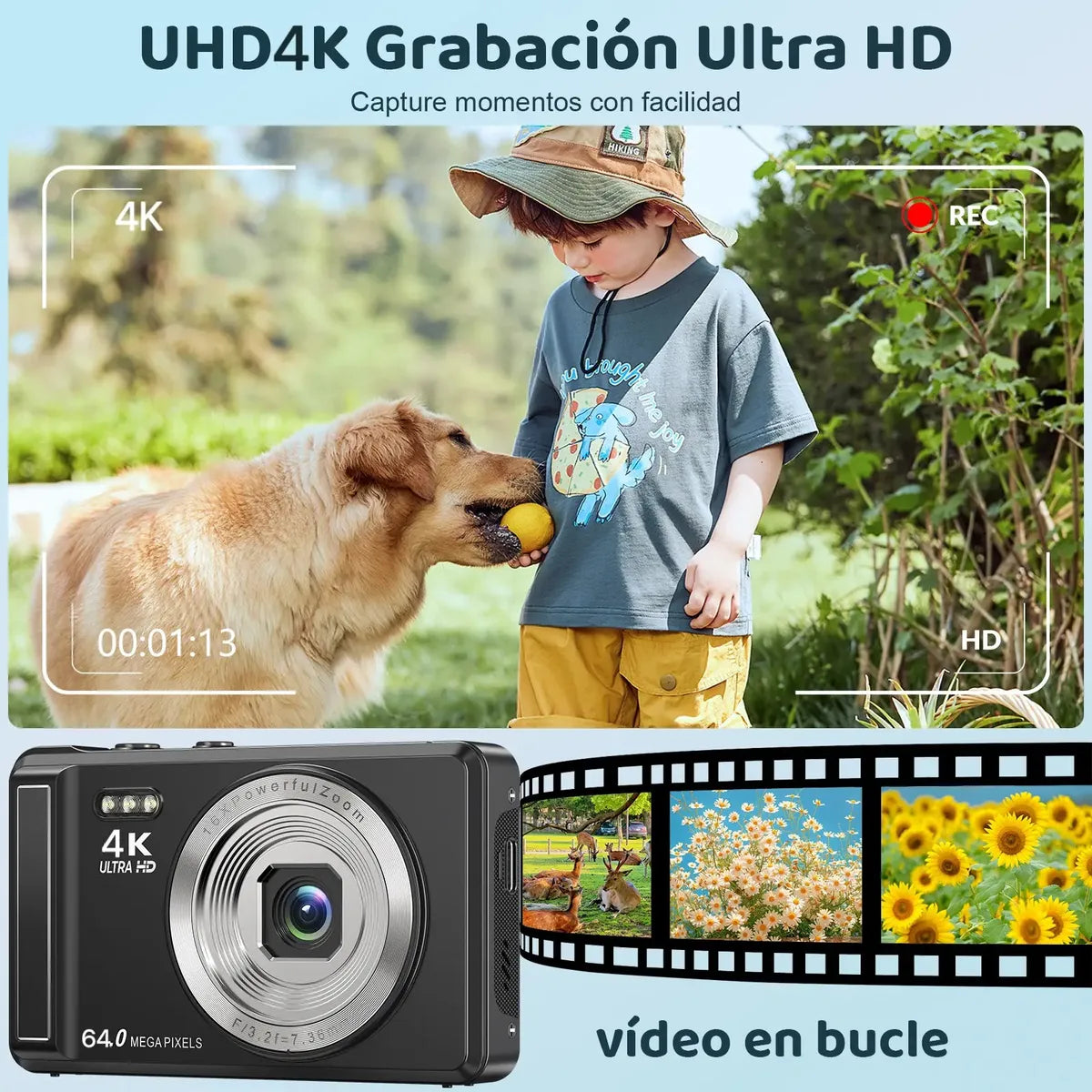 Cámara Digital 4K 64MP con Autoenfoque y Función Webcam, Negro