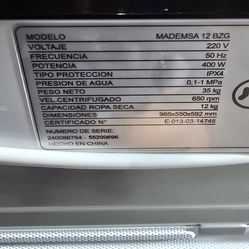 Lavadora Automática Mademsa 12 BZG 12 kilos