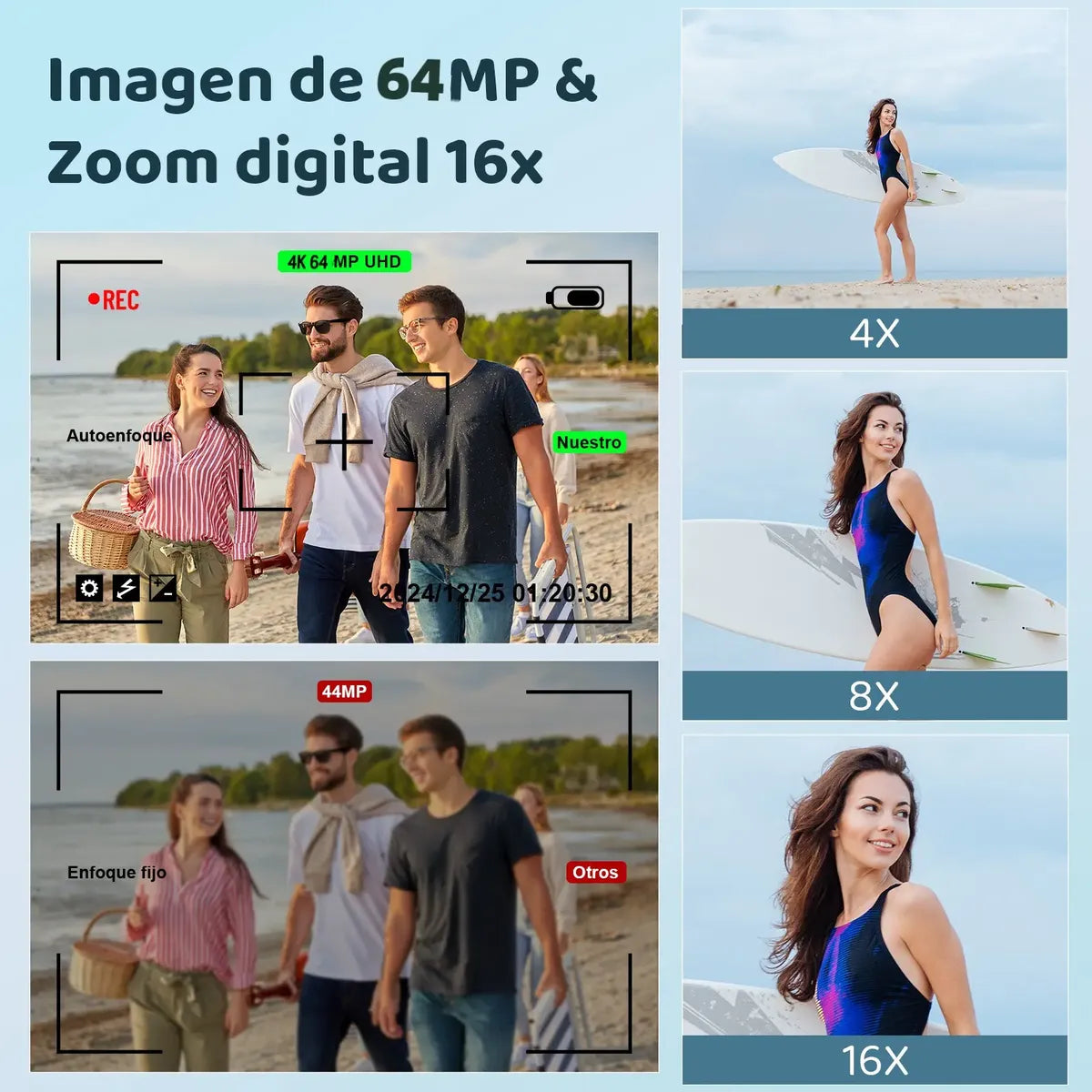 Cámara Digital 4K 64MP con Autoenfoque y Función Webcam, Negro