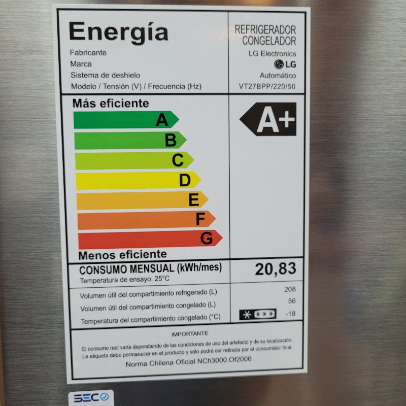 Refrigerador / Congelador Lg Vt27bpp / Sist Deshielo Automatico Gris 264 Ltrs