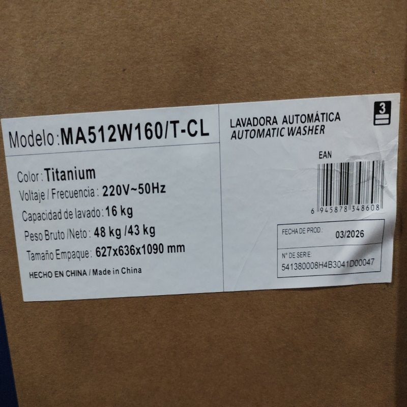Lavadora Midea MA512W160/T-CL 16 kg