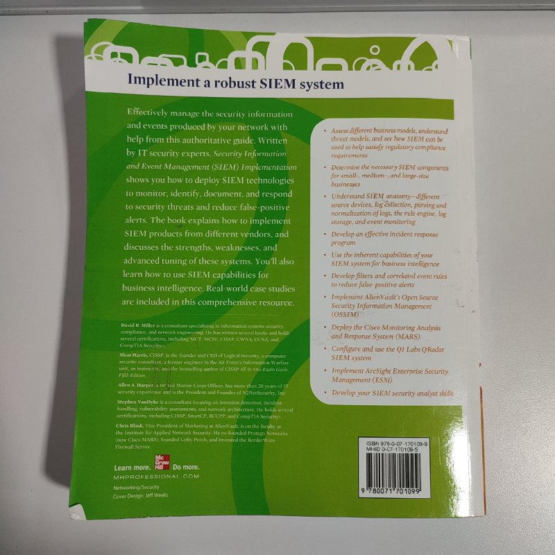 Libro de Seguridad Informática SIEM Implementation — David R. Miller, Shon Harris y Colaboradores