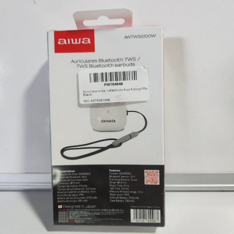 Auriculares Bluetooth TWS AIWA AWTWSG100W Blancos