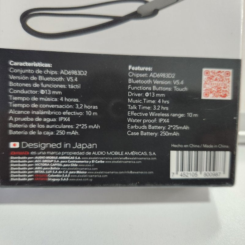 Auriculares Bluetooth TWS AIWA AWTWSG100W Blancos