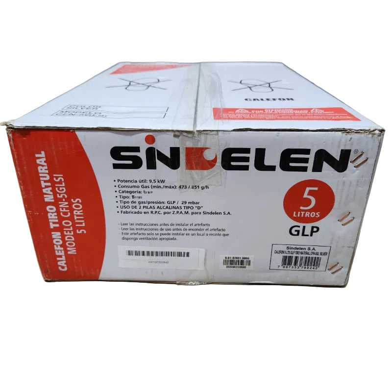Calefón Tiro Natural a Gas Licuado Petróleo Sindelen CFN-5GLSI Plateado 5 Litros