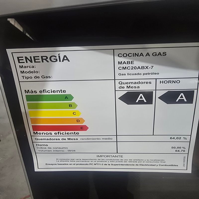 Cocina a Gas 4 Platos Mabe CMC20ABX-7 100.000 BTU
