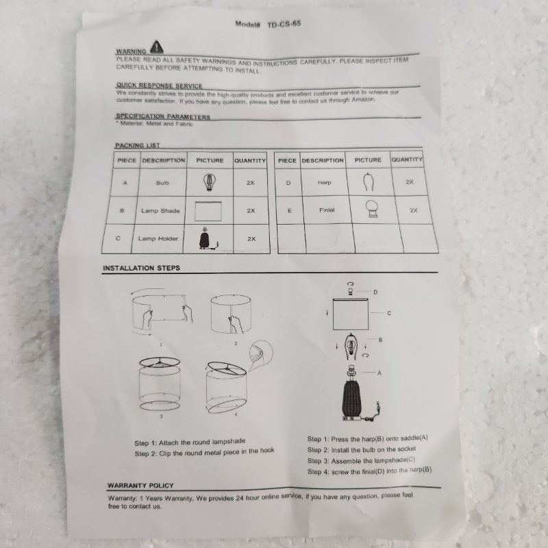Lámpara de Mesa Ratan CINSARY TD-CS-65