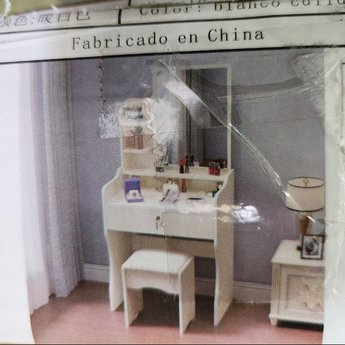 Tocador Feixiang Elegante con Espejo y Taburete 206 Blanco