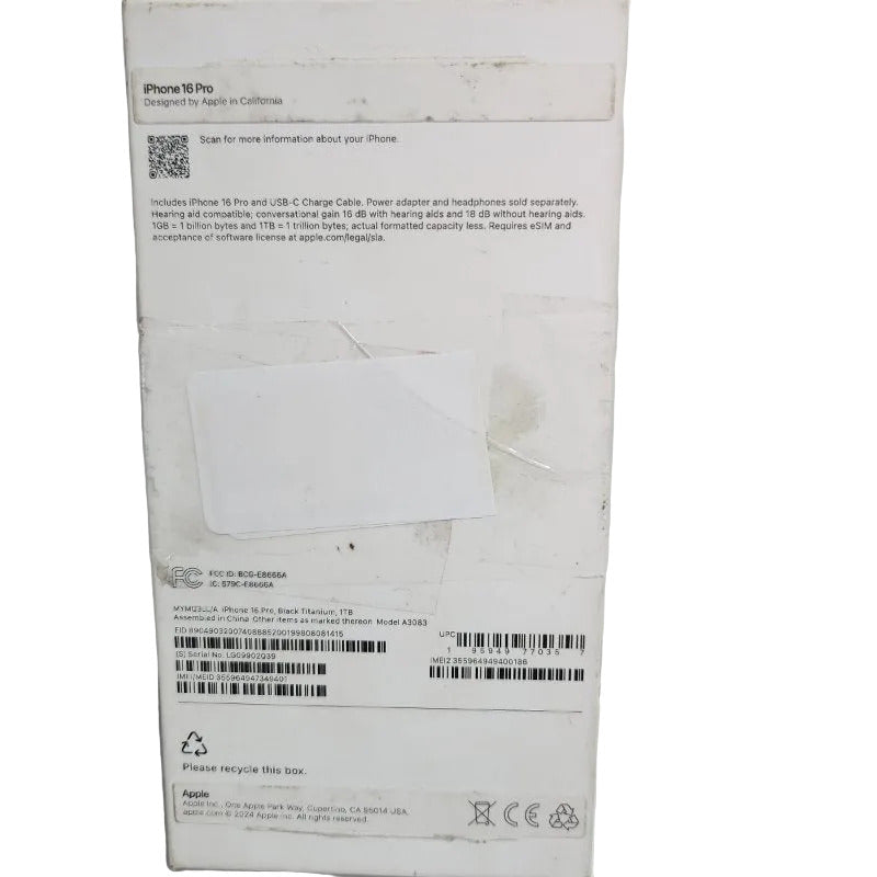 iPhone 16 Pro Reacondicionado Apple A3083 1TB Titanio Negro
