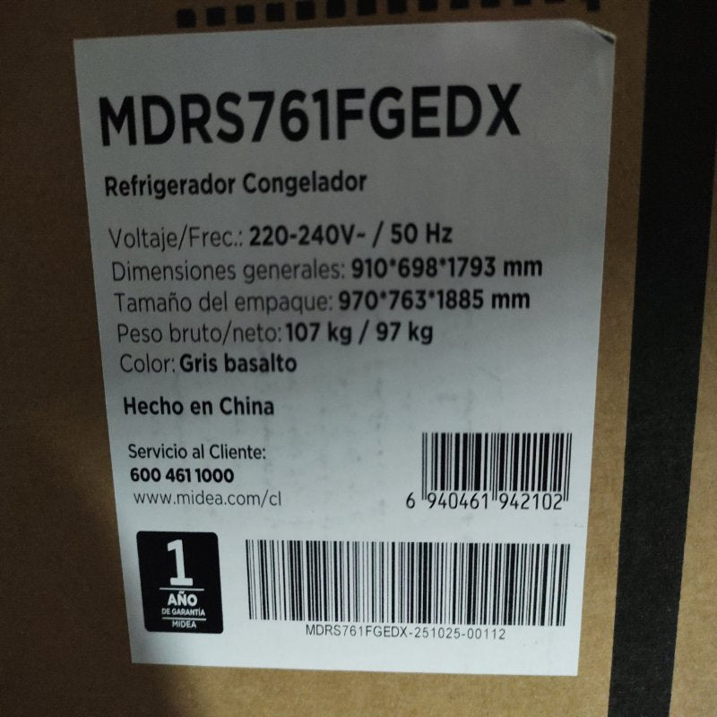 Refrigerador Midea MDRS761FGEDX 569 Litros Gris