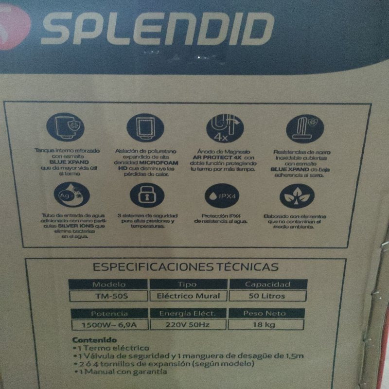 Termo Eléctrico Splendid TM-50S 50 Litros