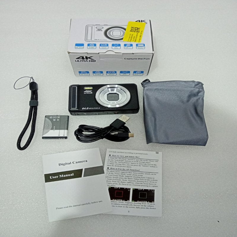 Cámara Digital 4K 64MP con Autoenfoque y Función Webcam, Negro
