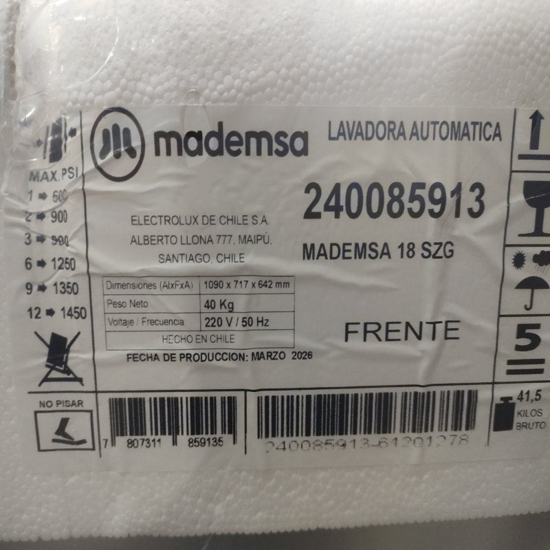 Lavadora Automática Mademsa 18 SZG 18 kilos