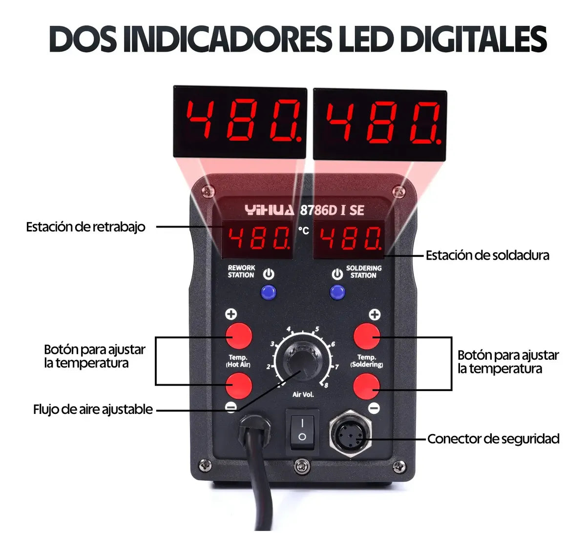 Estación de Soldadura YIHUA 8786D I 750W 220V-240V, Negro