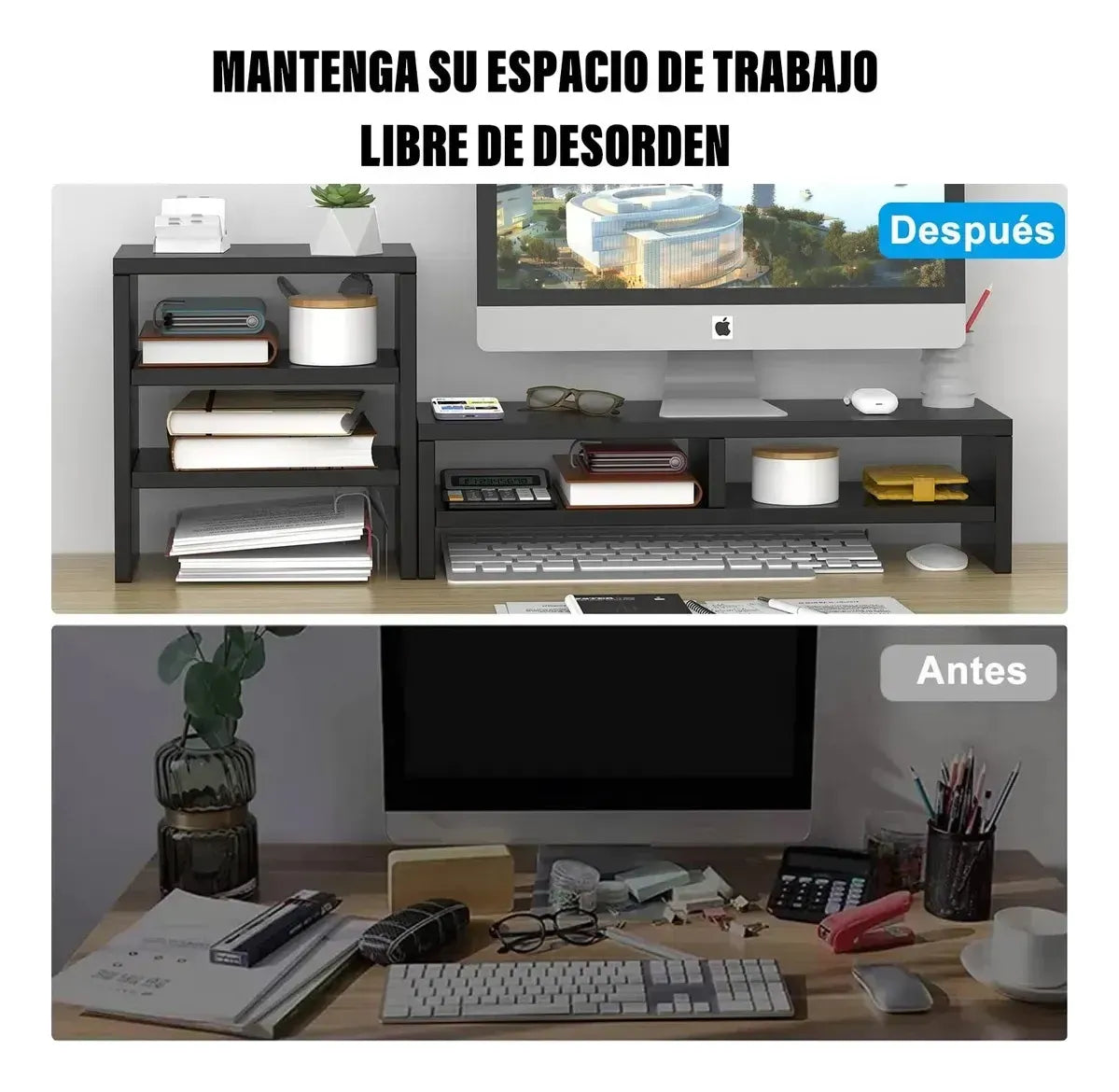 Soporte para Monitor con Estante de 3 Niveles Genérico Negro
