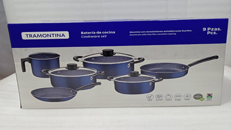 Set de Batería de Cocina Tramontina 9 Piezas, Antiadherente, azul oscuro