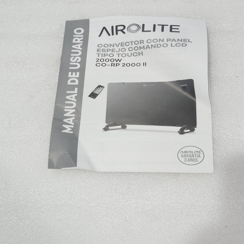 Convector Eléctrico Airolite con Panel Espejo y Comando LCD Touch CO-RP 2000 II – Negro, 2000 W