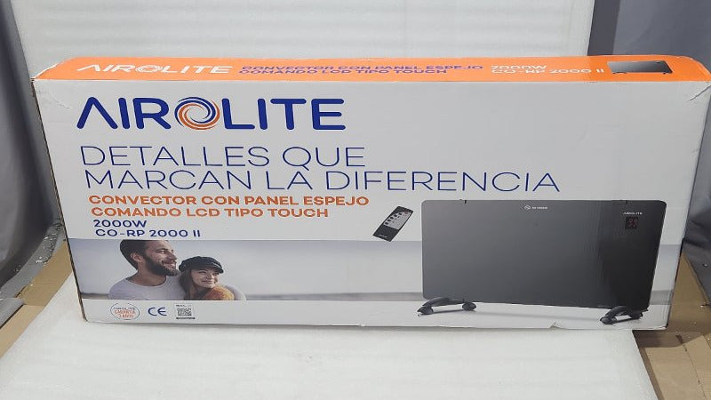 Convector Eléctrico Airolite con Panel Espejo y Comando LCD Touch CO-RP 2000 II – Negro, 2000 W