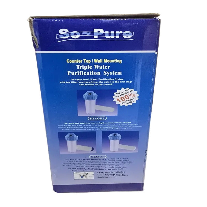 Filtro de Agua Triple Antisarro Ablandador SO-PURE 10 Pulgadas, Azul