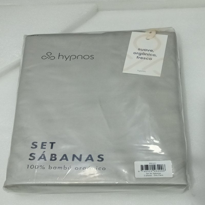 Set de Sábanas Hypnos Bambú Orgánico 2 Plazas, Gris Claro